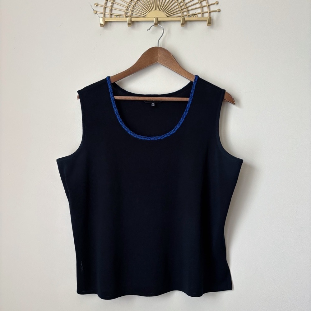 Ming Wang Scoop Neck Blue Trim Tank Top Shell XL Luxe Office